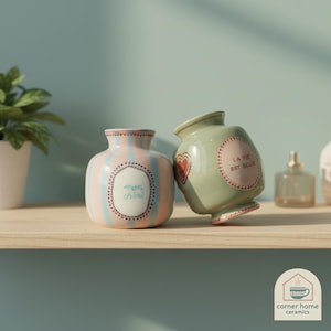 Vaso da fiori in ceramica color caramella con impronta di mano, righe e lettere, da tavolo, moderno, decorazione per la casa, durevole