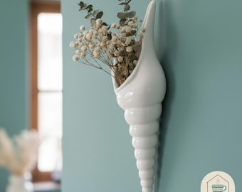 Moderne weiße Keramik Seashell Conch Wandvase hängen Küsten Wohnkultur Kunst Blume Minimalist