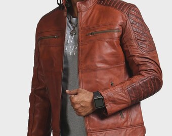 Chaqueta de cuero vintage Cafe Racer marrón: estilo clásico hecho a mano, silueta minimalista / Cuero genuino, corte a capas / Tallas para hombre