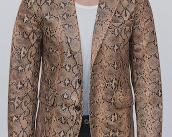 Blazer formal para hombre inspirado en piel de serpiente: chaqueta de lujo hecha a mano, estilo clásico moderno (tallas estándar, material genuino)