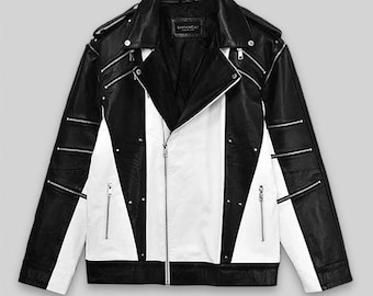 Black White Contrast Jacket for Men – Street Style Biker Jacket – Silver Button Detail