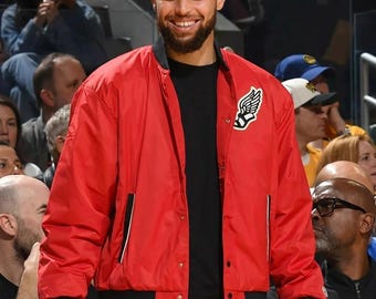 Chaqueta bomber de cuero inspirada en Steph Curry – Conjunto deportivo para hombre hecho a mano