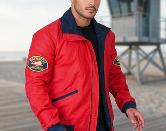 Abrigo bomber de cuero estilo Baywatch vintage: estilo socorrista