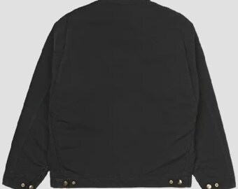Chaqueta Carhartt OG Detroit de cuero negro, clásica para hombre, talla mediana-grande. Artesanía artesanal, estilo resistente, abrigo de invierno.