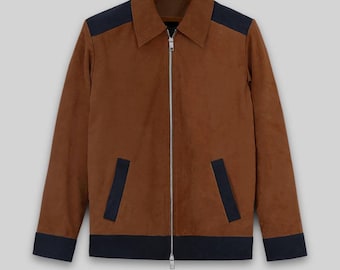 Réplica de chaqueta de cuero de Cristiano Ronaldo, hecha a mano, con acabado en ante bicolor (tallas personalizadas o listas para usar, piel napa pura).