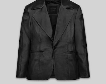 Blazer de cuero hecho a mano para hombre – Chaqueta de fiesta de lujo de corte ajustado – Cuero Napa de primera calidad