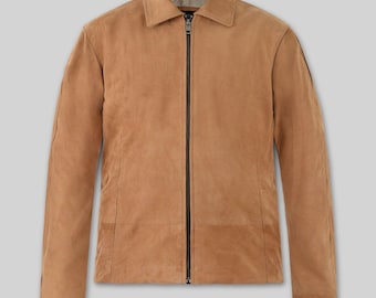 Chaqueta de ante marrón para hombre – Abrigo de estilo vintage de corte ajustado – Prenda de abrigo clásica a medida