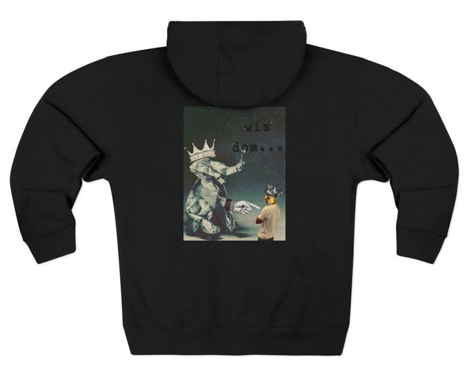 Elephant King Wisdom Photo-collage Art Illustration | Black Uni-sex  Zip Hoodie