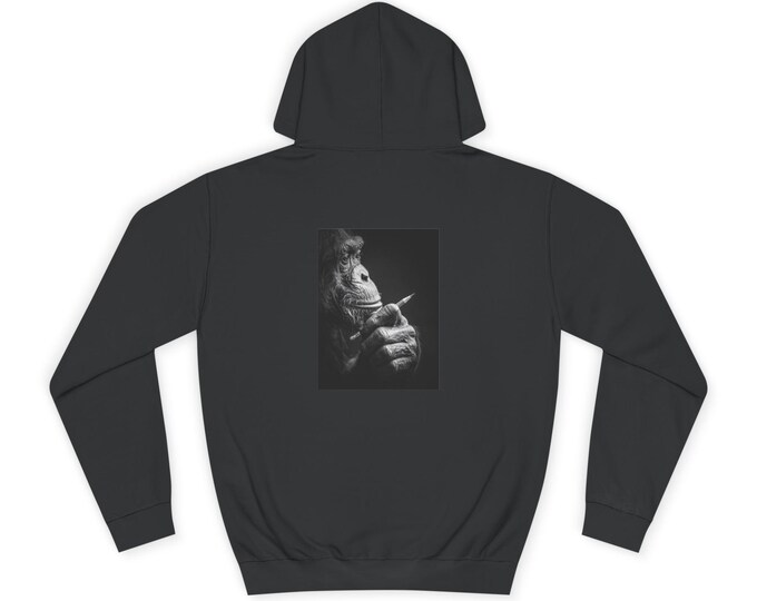 Chimp with Pencil Thinking Portrait Hoodie | Black Uni-sex Pullover Hoodie