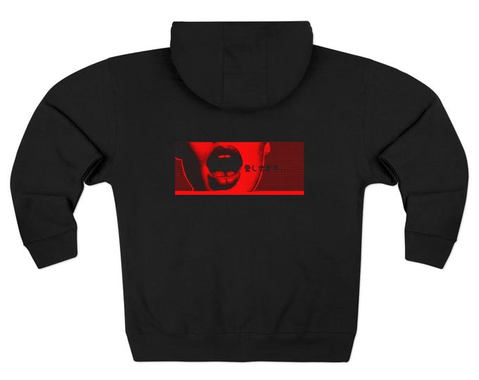 Red Noir Scream I Love You graphic  | Black Uni-sex  Zip Hoodie
