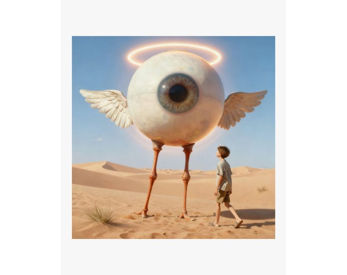 Surreal Halo Eyeball with Wings | Satin Art Print