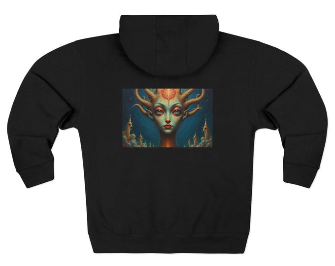 Surreal Mother Nature Portrait  | Black Uni-sex Zip Hoodie