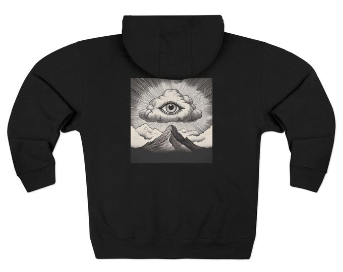 All-Seeing Eye Over Mountain  | Black Uni-sex  Zip Hoodie