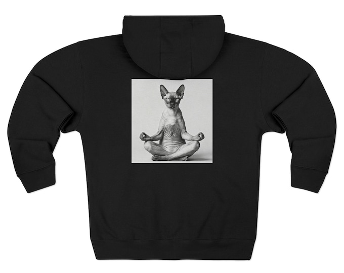 Meditating Sphynx Cat | Black Uni-sex  Zip Hoodie