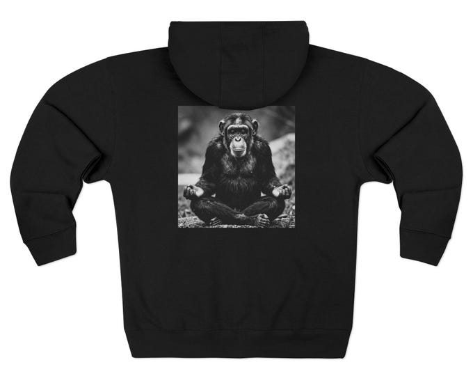 Meditating Chimpanzee  | Black Uni-sex  Zip Hoodie