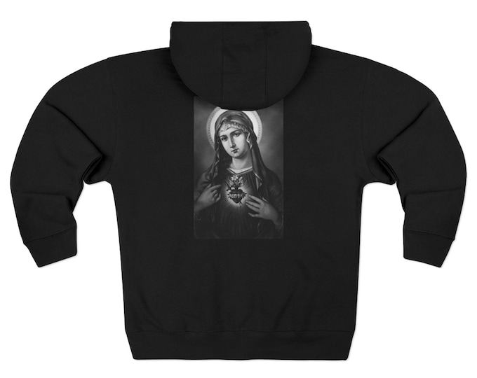 Sacred Heart Virgin Mary  | Black Uni-sex  Zip Hoodie