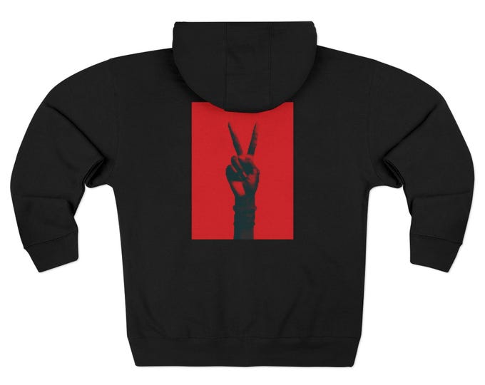 Peace Hand Silhouette  | Black Uni-sex  Zip Hoodie