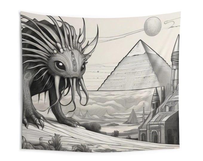 Alien Creature Pyramid Landscape | Wall Tapestry