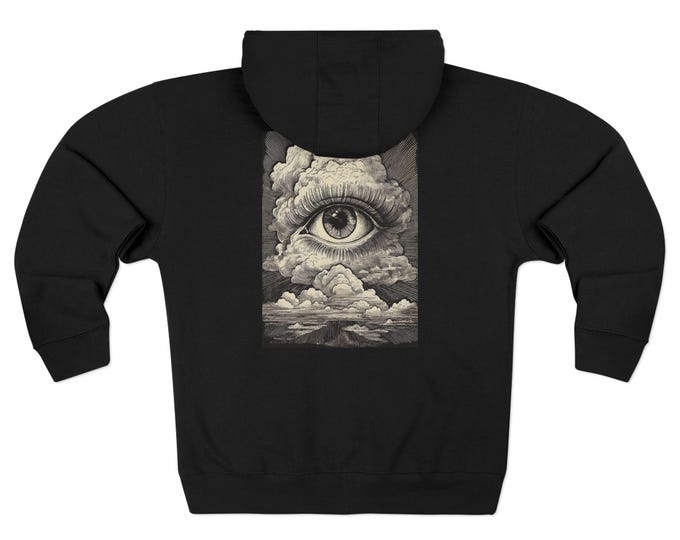 All-Seeing Eye Cloud Illustration  | Black Uni-sex  Zip Hoodie