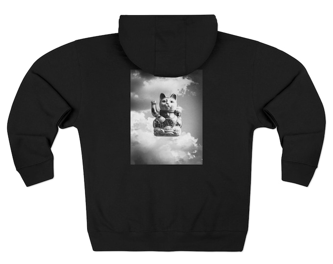 Vintage Lucky Cat Cloud Photo  | Black Uni-sex  Zip Hoodie