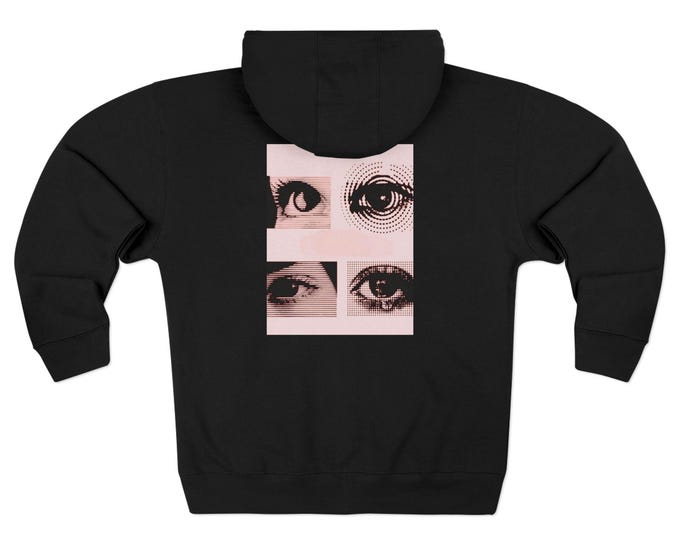 Vintage Eyelash Eyes Print | Black Uni-sex Zip Hoodie