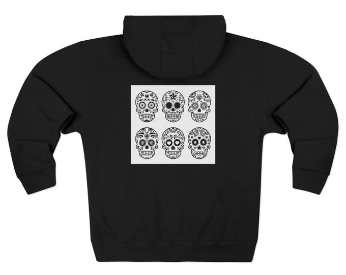 Sugar Skull Day of the Dead Pattern  | Black Uni-sex  Zip Hoodie
