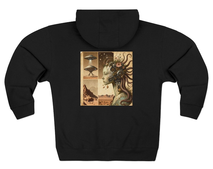 Steampunk Alien Goddess  | Black Uni-sex  Zip Hoodie