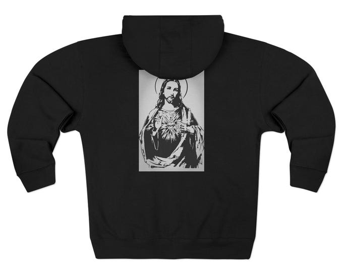 Sacred Heart Jesus  | Black Uni-sex  Zip Hoodie
