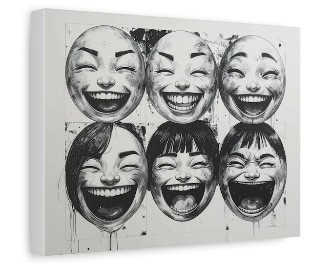 Japanese Emoticons Realism Cartoon Happy Canvas Print | Matte Stretched 1.25"