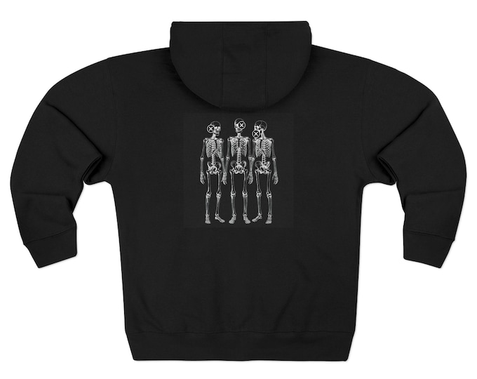 Three Skeletons X-Ray See No Hear No Speak No Evil... | Black Uni-sex  Zip Hoodie
