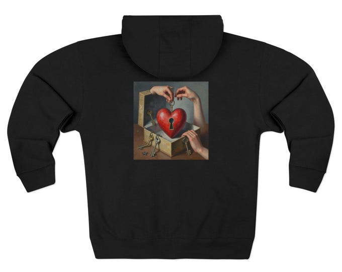 Broken Heart in Box illustration | Black Uni-sex  Zip Hoodie