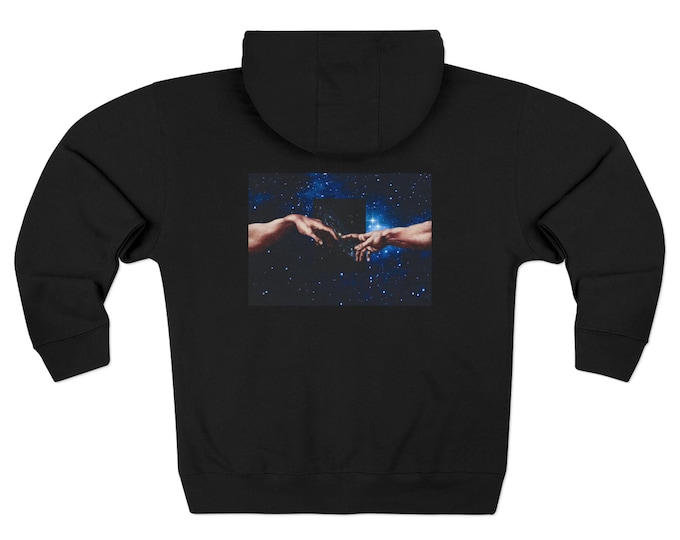 Cosmic Creation Hands Photo-collage Art  | Black Uni-sex  Zip Hoodie