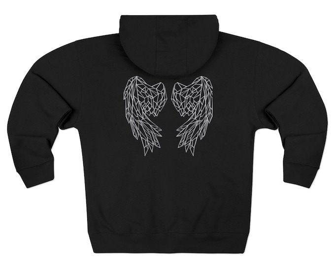 Geometric Angel Wings  | Black Uni-sex  Zip Hoodie