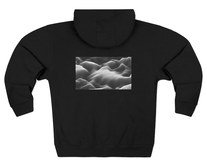 Monochrome Fabrics of Time Wave Pattern  | Black Uni-sex  Zip Hoodie