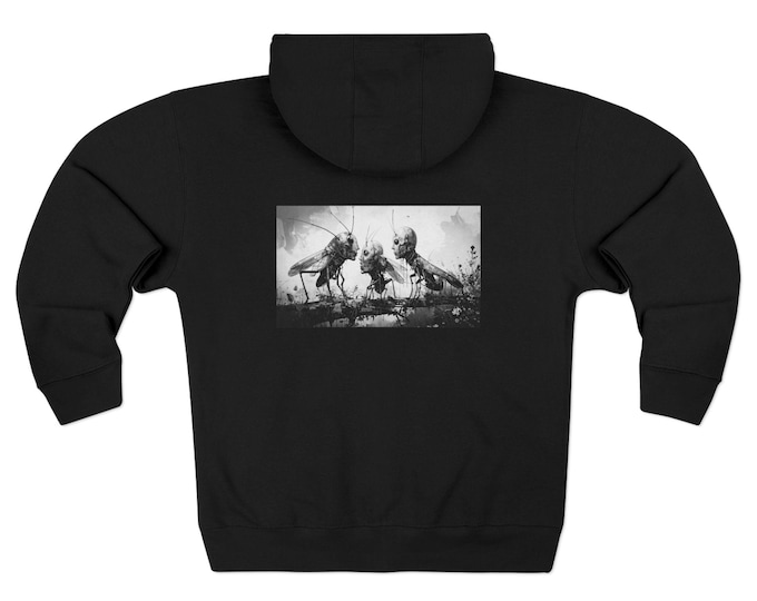 Three Wise Locusts Thinking  | Black Uni-sex  Zip Hoodie