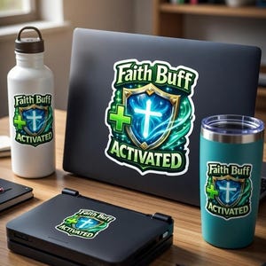 Pegatina activada Faith Buff - Calcomanía duradera de 7,6 x 7,6 cm