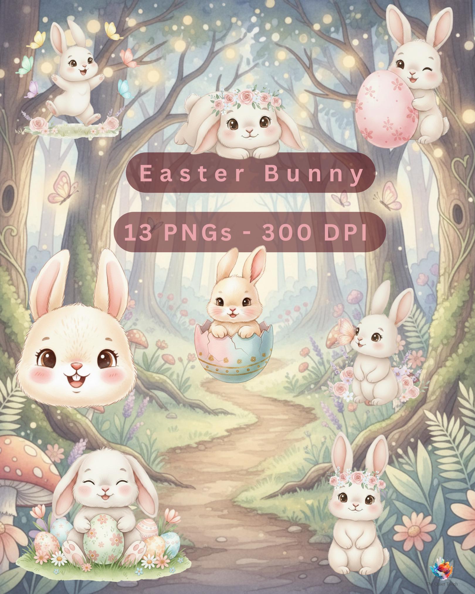 Watercolor Easter Bunny Clipart – 13 Pastel Spring Pngs (commercial Use ...