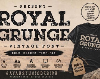 Royal Grunge Font | Distressed Retro Western Typeface |Digital Download