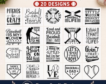 Baseball SVG Bundle | 20 Mom & Fan Designs (Digital Download)