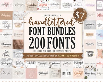 Hand Lettered Font Bundle | 200 Handwritten Script Fonts (Digital Download)