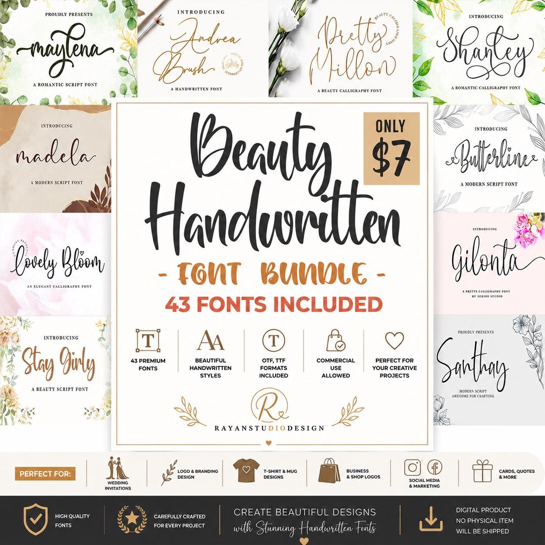 43 Handwritten Font Bundle | Script Fonts Bundle | Calligraphy Fonts ...