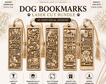 Laser Cut Dog Bookmark SVG Bundle | 5 Wooden Bookmark Designs