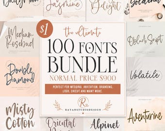 100 Fonts Bundle SVG | Handwritten Script Font Bundle | Calligraphy Font Collection | Cricut Font Bundle | Wedding Branding Fonts | OTF TTF