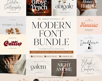 12 Modern Fonts Bundle | Elegant Font Collection | Script Serif Font Bundle | Commercial Use Fonts | Cricut Font Download