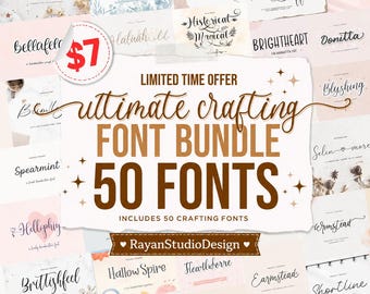 50 Crafting Fonts Bundle, Handwritten Script Collection, Commercial Use (Digital Download)