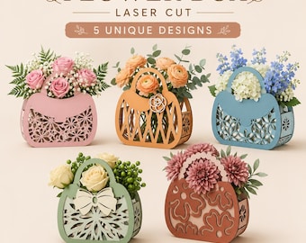Laser Cut Flower Box SVG Bundle | 5 Floral Basket Designs (Digital Download)