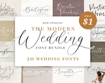 Modern Wedding Font Bundle, 20 Calligraphy Scripts (Digital Download)