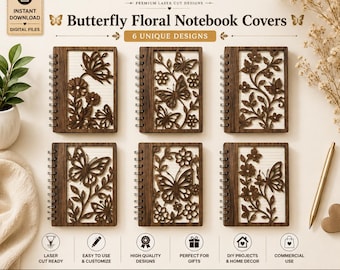 Laser Cut Butterfly Floral Notebook Covers | 6 Unique SVG Designs (Digital Download)