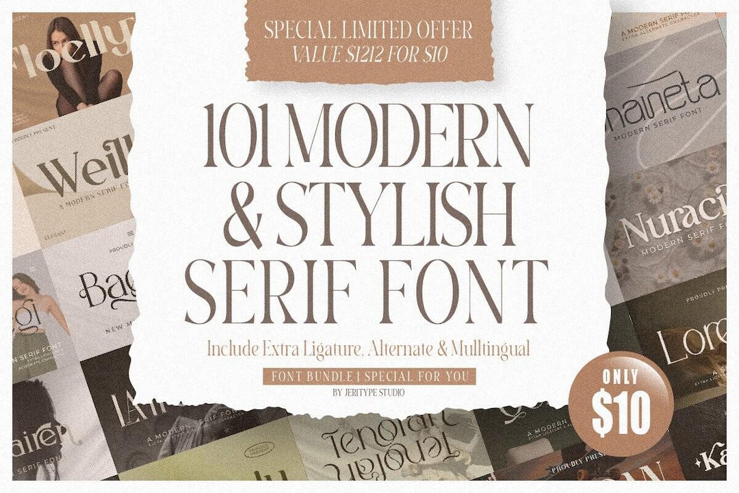 101 Serif Font Bundle, Modern Serif Fonts Pack, Elegant Serif Fonts ...