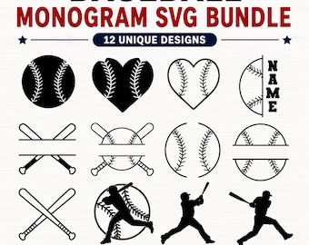 Baseball Monogram SVG Bundle | 12 Split Baseball Designs (Digital Download)